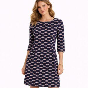 Boden Womens Amber Dress Swan Corduroy Navy Pink White Sz 10P Pockets Cotton